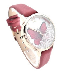 Дамски часовник с пеперуда и кристали в червено