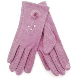 Дамски ръкавици с пухче и перли в лилаво