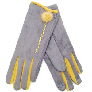 Дамски зимни ръкавици в сиво с пух