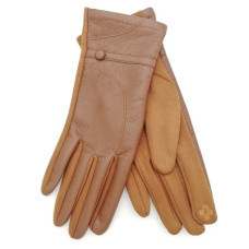 Дамски зимни ръкавици в кафяво с копче памук и кожа