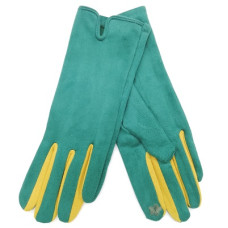 Луксозни дамски ръкавици в зелено с цветни пръсти