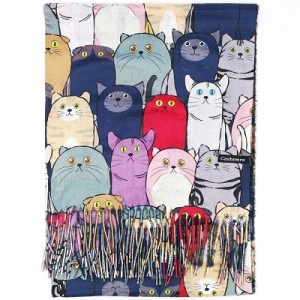 Дамски кашмирен шал с котки и ресни