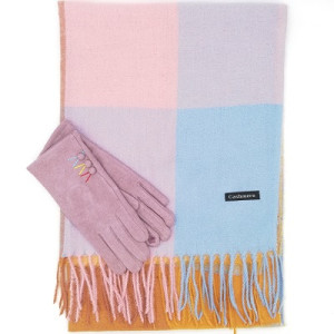 Дамски кашмирен шал и лилави ръкавици -Подаръчен комплект за жена