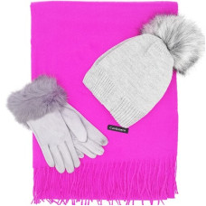 Дамски зимен комплект -шапка, шал и ръкавици в сиво и лилаво