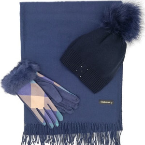 Дамски зимен комплект в синьо-Шал, шапка и ръкавици