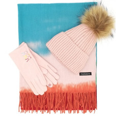 Стилен дамски комплект - Кашмирен шал, шапка с пух и топли ръкавици