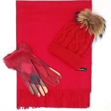 Дамски шал шапка и ръкавици бордо-Комплект 