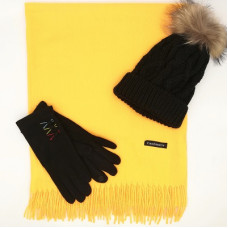 Дамски зимен комплект горчица-Шапка, шал и ръкавици