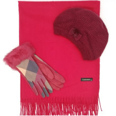 Дамски зимен комплект-Шапка, шал и ръкавици бордо