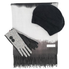 Дамски зимен комплект в черно-Шал, шапка и ръкавици с копчета