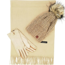 Луксозен Дамски комплект в бежово-Шал, шапка и ръкавици