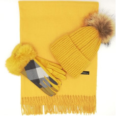 Шал, шапка и ръкавици горчица-Дамски зимен комплект