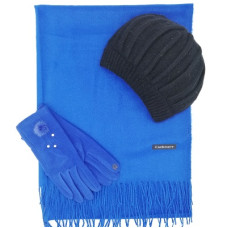 Шапка, шал и ръкавици -Луксозен дамски зимен комплект в синьо