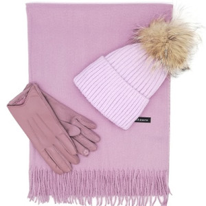 Шапка, шапка и ръкавици в лилаво-Дамски зимен комплект