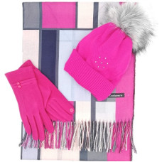 Стилен дамски зимен комплект- шапка, шал и ръкавици в цикламено