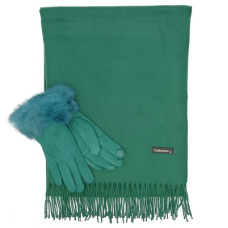 Кашмирен дамски шал и ръкавици в зелено-зимен комплект