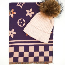 Дамски шал и шапка в лилаво -Зимен комплект
