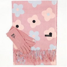 Дамски зимен комплект в розово Кашмирен шал и ръкавици Calvin Klein