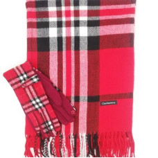 Дамски зимен комплект шал и ръкавици в червен цвят-Burberry 