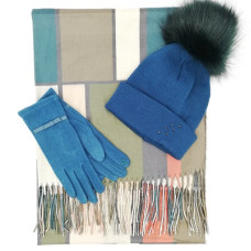 Елегантен дамски зимен комплект-Кашмирен шал , шапка и ръкавици
