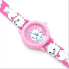 Розов детски часовник за момиче с цифри и картинка на котенце