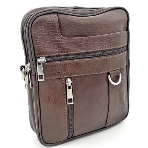 Мъжка чанта през рамо от естествена кожа в кафяво с три ципа
