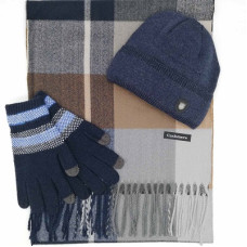 Шал, шапка и ръкавици в синьо-Мъжки зимен комплект