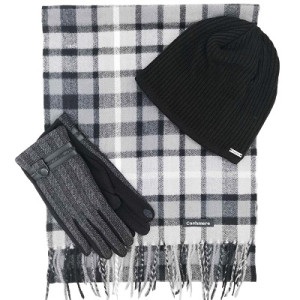 Луксозен мъжки комплект-шапка, шал и ръкавици в черно и сиво