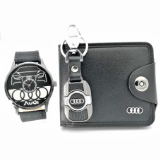 Комплект часовник, портмоне и ключодържател АУДИ