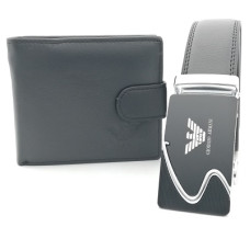 Подаръчен комплект за мъж -Марков колан и портфейл в черно Подаръчен комплект за мъж -Марков колан и портфейл в черно