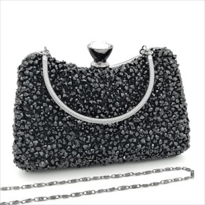 Малка дамска чанта клъч с черни камъни