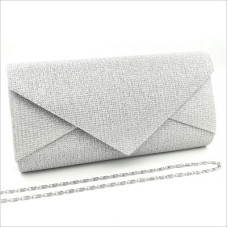 Официална дамска чанта клъч тип плик в сребрист цвят 