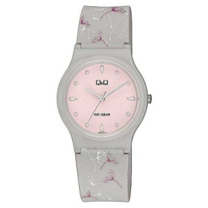Дамски часовник с розов циферблат и сива каишка Q&Q - V06A-011VY