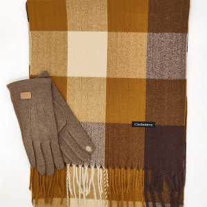 Комплект шал и ръкавици за мъж в кафяво 