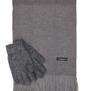 Мъжки кашмирен шал и плетени ръкавици-Зимен комплект в тъмно сиво