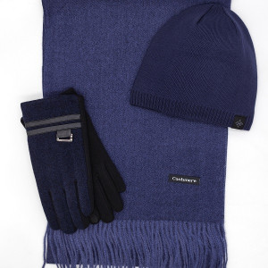 Мъжки комплект шал, шапка и ръкавици в синьо Мъжки комплект шал, шапка и ръкавици в синьо