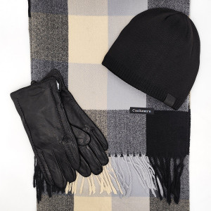 Мъжки комплект шапка шал и ръкавици от естествена кожа 