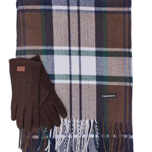 Мъжки шал и ръкавици комплект в кафяво 