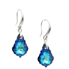 Обеци с кристали Swarovski  на куки сини Bermuda Blue- Baroque