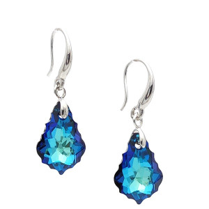 Обеци с кристали Swarovski  на куки сини Bermuda Blue- Baroque