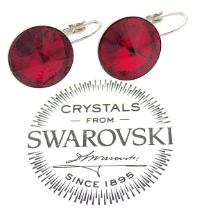 Висящи обеци с кристали Сваровски Siam-Червени 12 мм