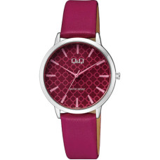 Дамски часовник с розова цикламена кожена каишка Q&Q - Q26B-005PY