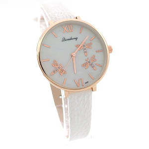 Дамски аналогов часовник с водни кончета в бяло