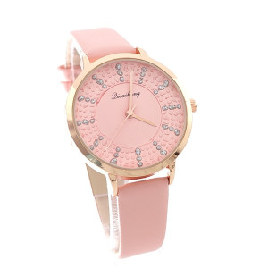 Дамски аналогов часовник в розово със златист корпус