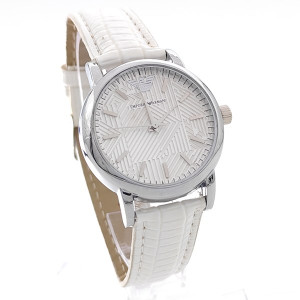 Дамски часовник в бяло с кожена каишка и сребрист корпус Emporio Armani