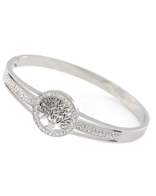 Гривна от медицинска стомана в сребристо с дървото на живота