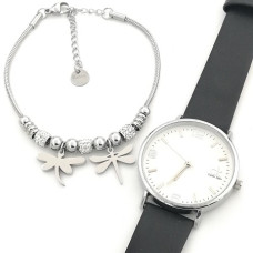 Дамски подаръчен комплект в черно- часовник Calvin  Klein и гривна с висулки