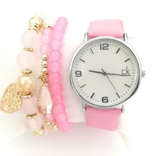 Дамски часовник и гривни в розово-Подарък за жена