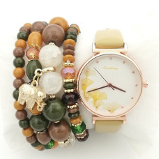 Красив дамски часовник с цвете и гривни с висулки-Подаръчен комплект