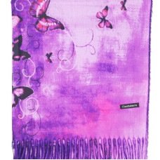 Луксозен дамски шал в лилаво с пеперуди-Кашмир